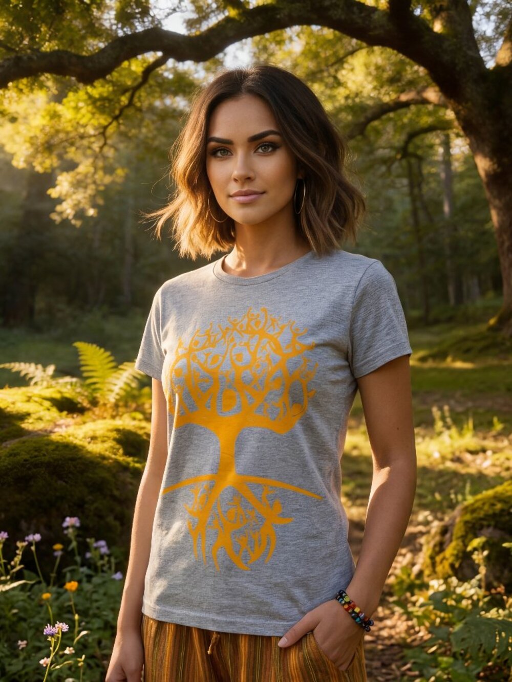 Bodhi People Tree Of Life Painted Cotton Babydoll Tee Shirt